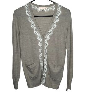 Rebecca Taylor Women’s Lace Trim Sweater Cardigan Sm Alpaca Wool Tan Button